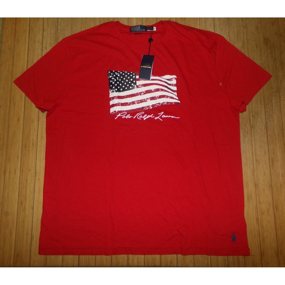 Polo Ralph Lauren Mens XL Red American Flag Graphic T-Shirt Short Sleeve NWT